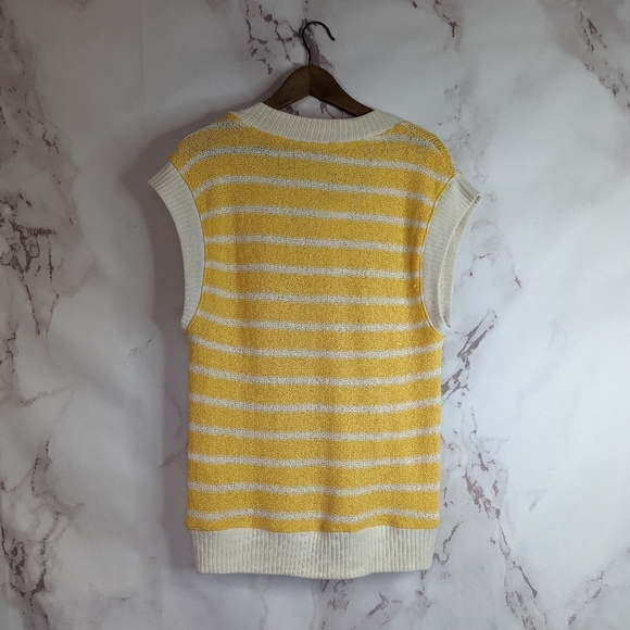 Zara Sweater Vest Yellow Stripe Tank Cotton V Neck Oversized Slouchy - Picture 8 of 10